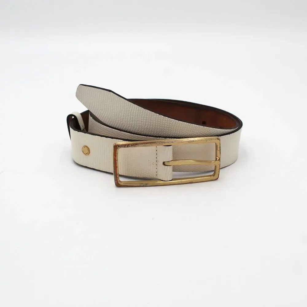 Rag & Bone Rebound Belt Womens Small White Leather Embossed Gold Buckle